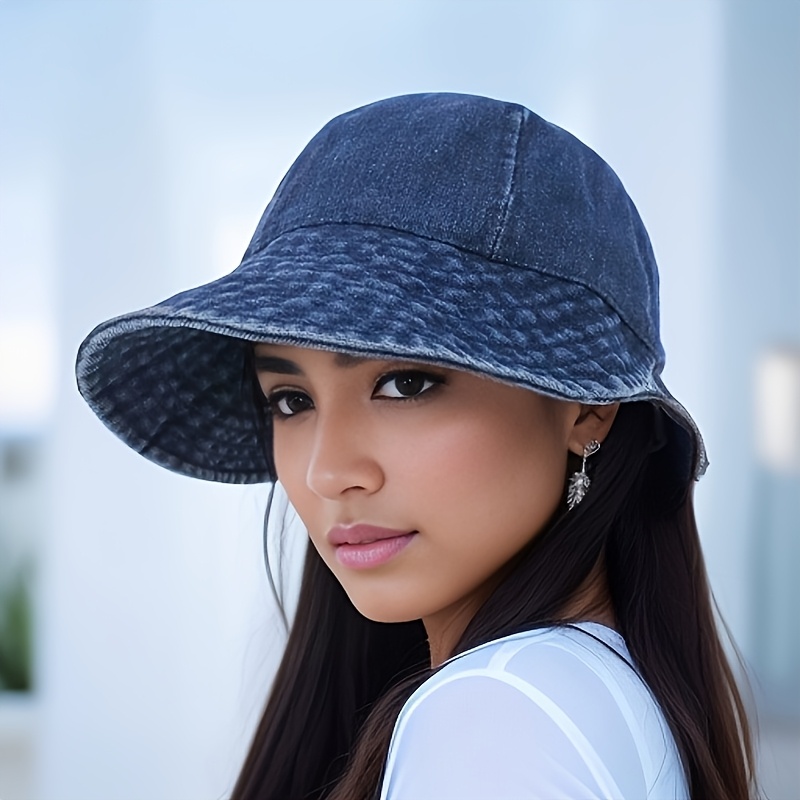 Sombrero de Cubo de Denim Lavado para Mujer - Ala Ancha