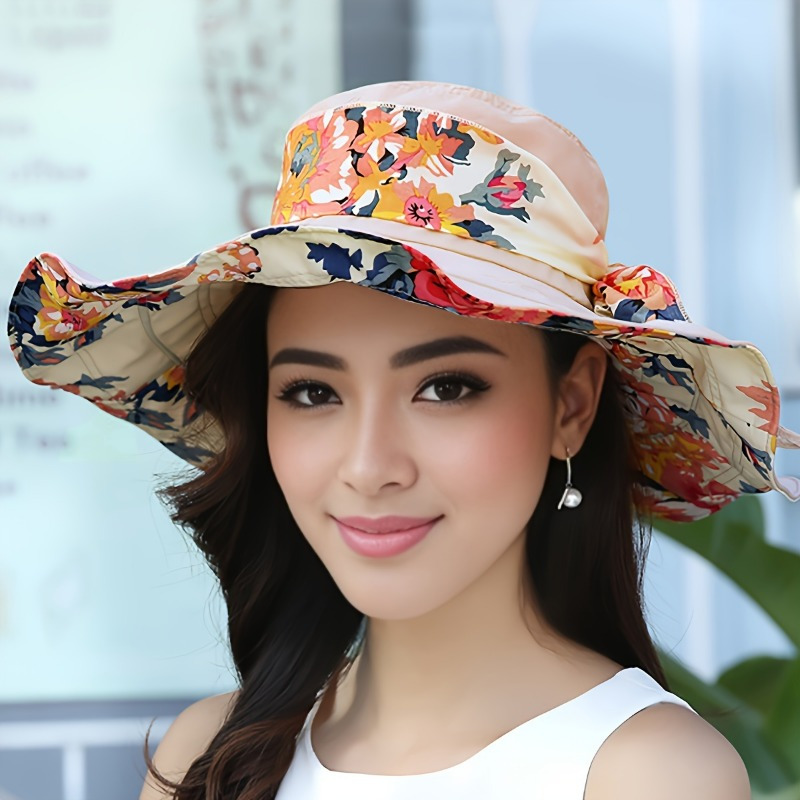 1pieza Sombrero de playa de mujer para verano con ala extra grande, sombrero de sol plegable para vacaciones al aire libre y senderismo, sombrero de sol con cinta de regalo y cuerda antiviento - Para mujeres - Perfecto para playa de verano, vacaciones, viajes, senderismo - Ideal regalo para mujeres