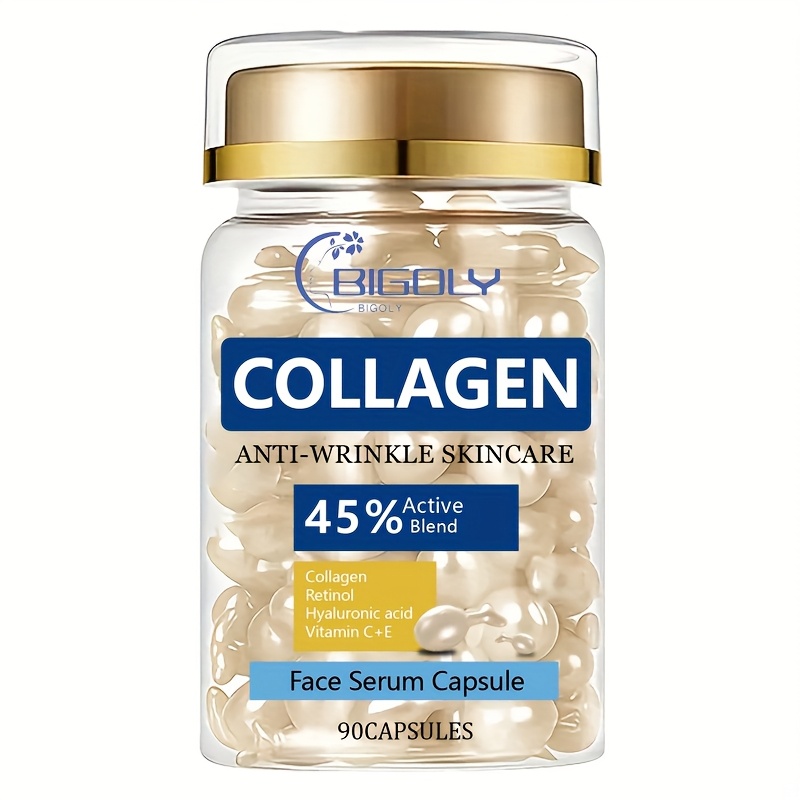 90 Cápsulas de Colágeno y Ácido Hialurónico - Suero Facial Reafirmante en Cápsulas - Instantáneo, Tono Beige Claro Sensible, Gotas de Gel Hidratante para Piel Sensible/Seca/Mixta/Grasa, Resultados de Cuidado Beige Claro Antes y Después
