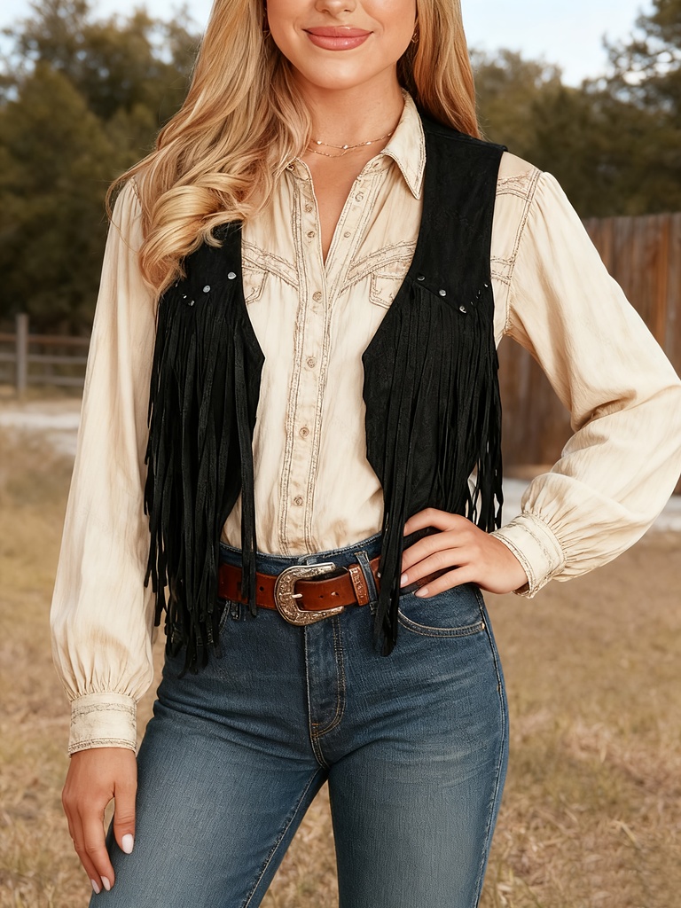 Chaqueta cardigan de verano para mujer con flecos y color sólido, top corto