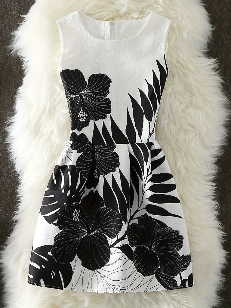 Vestido Maxi A-Line Elegante sin Mangas para Mujer - Estampado Floral, Dobladillo Acampanado, Cuello Redondo, Vestido Ligero de Verano para Eventos Casuales y Formales, Salidas a la Playa, Vestidos de Playa