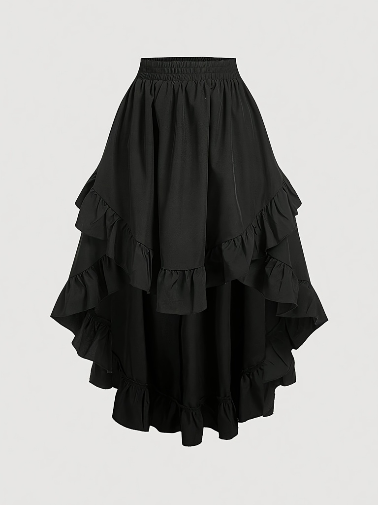 Falda acampanada con vuelo y dobladillo fruncido para mujer, cintura alta, diseño fluido, con lazo al frente, poliéster negro, uso en todas las estaciones, falda elegante para vestir casual