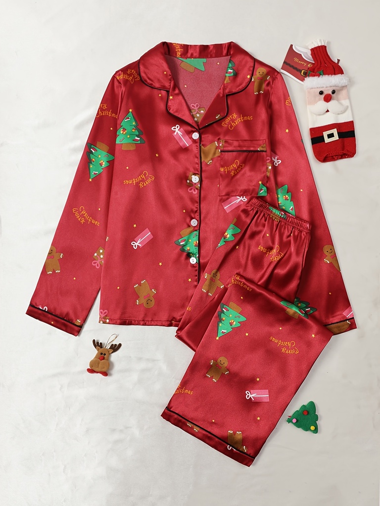 Fondo Rojo Árbol de Navidad Doble Largo Conjunto