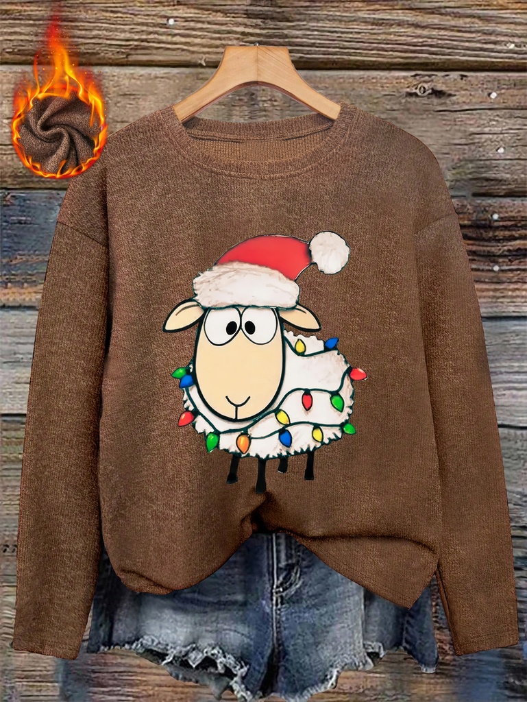 Suéter Navideño de Oveja para Hombre - Jersey Grueso de Invierno Cálido de Manga Larga con Cuello Redondo y Lindo Estampado de Ovejas y Copos de Nieve, Ropa Festiva Acogedora para Otoño/Invierno, Suéter Marrón y de Vacaciones para Navidad, Tejido de Punto, Suéteres Navideños