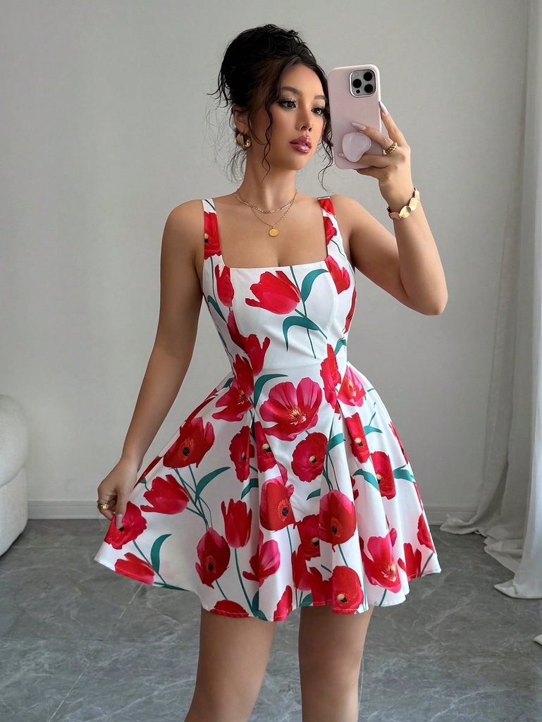 Elenzga Vestido de mujer, modelo nuevo 2025, con estampado digital aleatorio