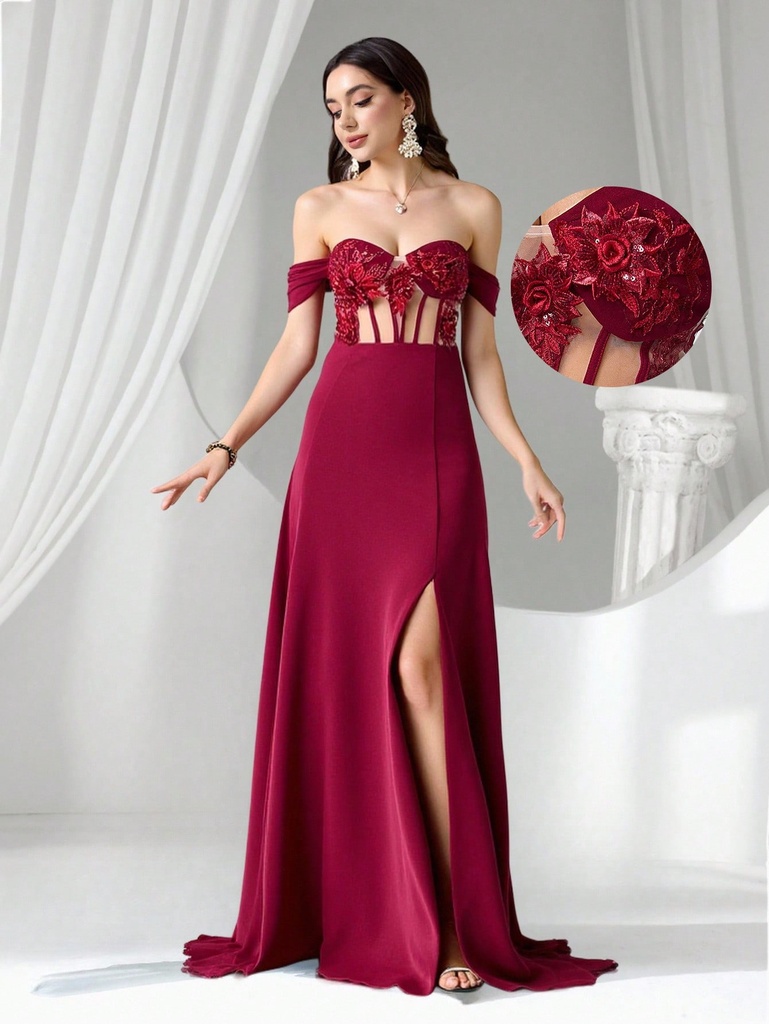 Coutiva Vestido de noche formal para mujer (muy adornado)