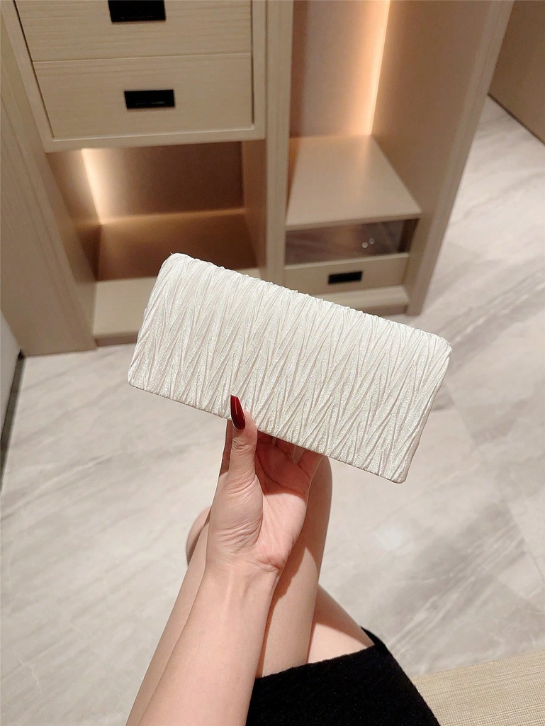 1 pieza Bolso de noche plisado de satén blanco, bolso de mano mini elegante y minimalista para mujer, adecuado para citas, fiestas formales, bodas y galas, incluye cadena desmontable