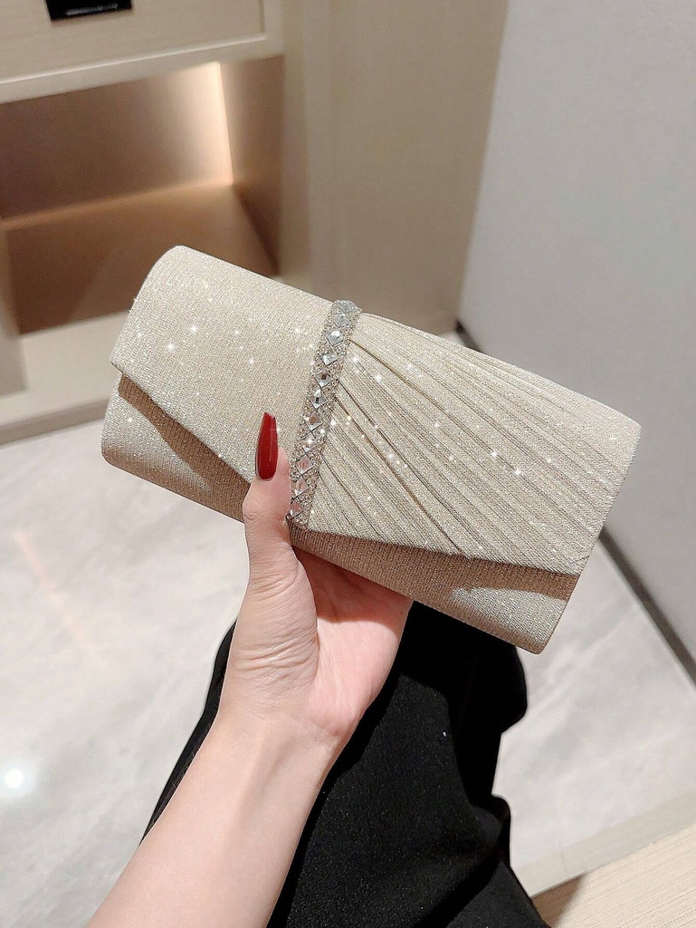 Bolso de mano Moonlit EveBag glamuroso con brillo, lentejuelas, lujo, elegante y elegante con solapa fruncida y decoración de pedrería, ideal para fiesta de noche, bolso de cena para fiestas, mujer, novia, perfecto para fiestas, bodas, bailes, cenas/banquetes, para combinar con bolsos, regalos, atuendos, perfecto para vestidos, vestidos de novia, vestidos formales para mujeres, vestido de baile, vestido de cumpleaños