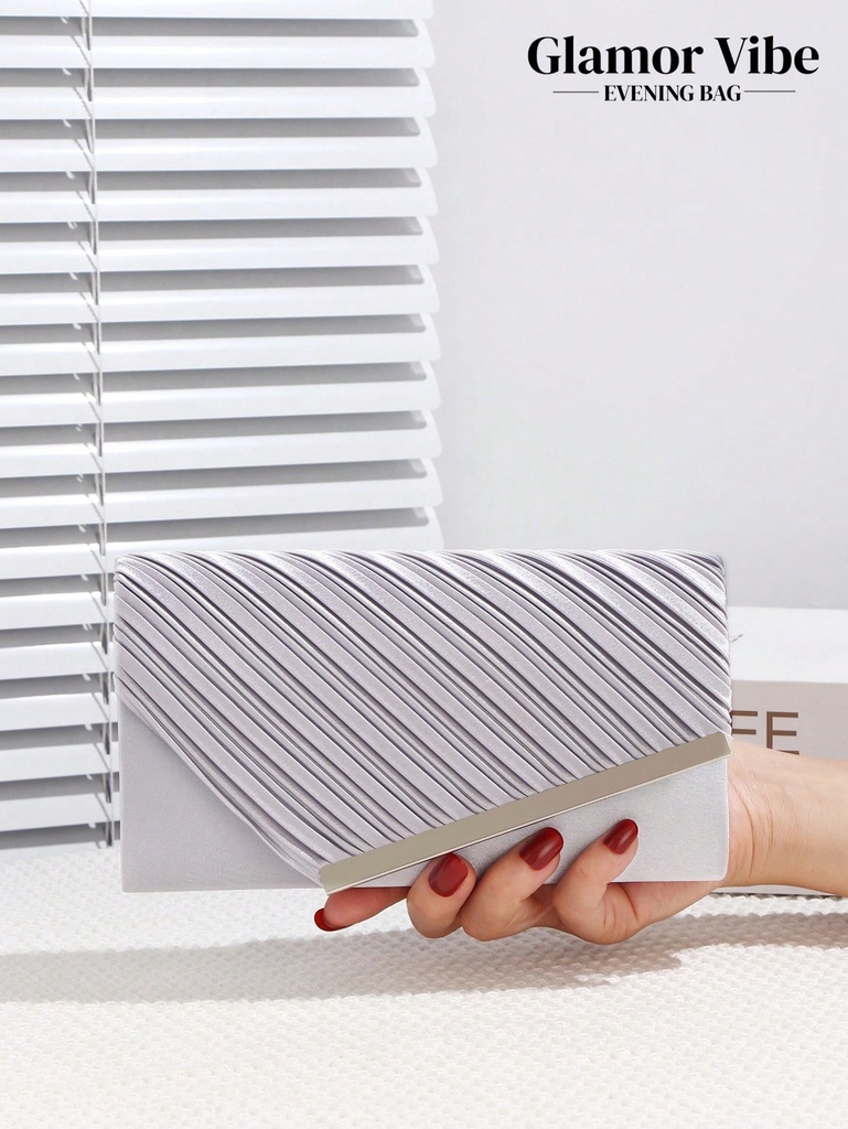 Bolso de mano para mujer, bolso de noche de seda sintética plisada con decoración metálica, bolso de mano, bolso cruzado, adecuado para eventos formales, fiestas, bodas, cumpleaños, San Valentín, discoteca