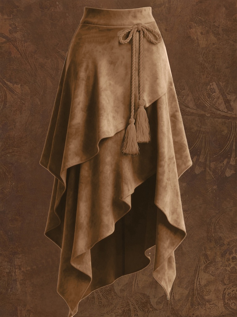 Falda Larga Vintage Occidental con Flecos y Nudo Irregular para Mujer