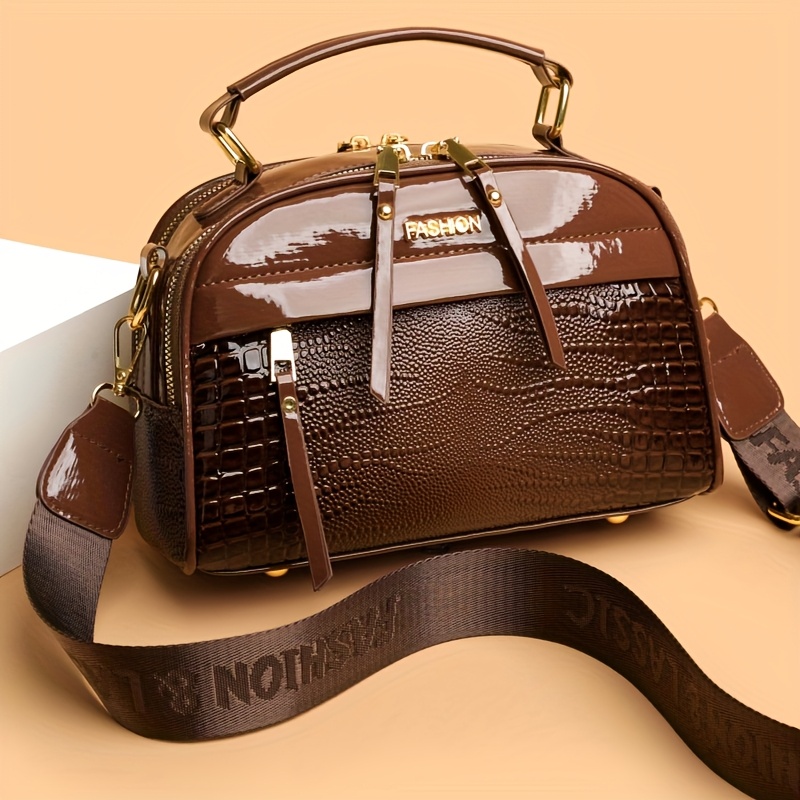 Bolso Bandolera de Textura de Cocodrilo para Mujer con Correa Desmontable - Bolso Ideal para Uso Diario, Fiestas - Cierre de Cremallera