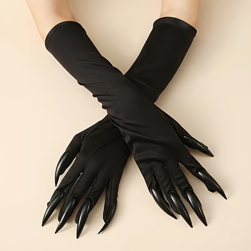 Guantes negros de garra con uñas largas, estilo elegante, de manga completa, ideales para Halloween y fiestas temáticas, accesorio de moda
