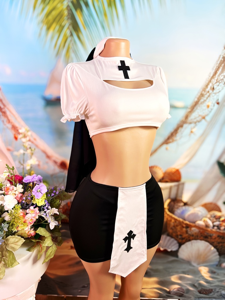 Conjunto de Manga Corta y Falda, Disfraz Exótico de Cosplay, Traje  de Fantasía, Transparente y Atractivo, Ideal para Juegos de Rol en Interiores, Dormitorio, Día de San Valentín, Citas, Festivales, Fiestas, Discotecas, Halloween y Más. El Conjunto Incluye: Velo + Top + Falda