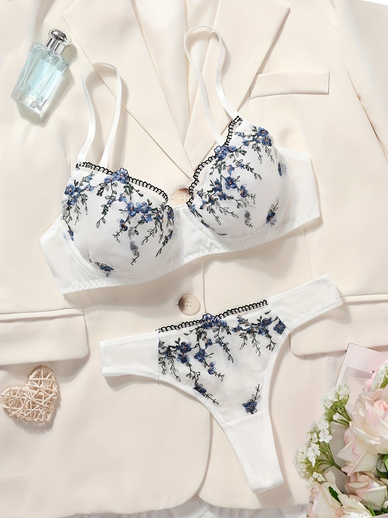 Conjunto de lencería sexy ultra delgado con bordados y alambre de acero, ideal para otoño-invierno
