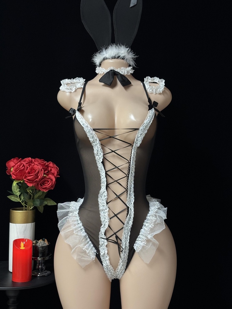 Lencería Sexy de Conejita para Noche de Halloween y Navidad, Vendaje, Entrepierna Abierta, Deseo Puro, Perspectiva de Juego de Roles, Juego de Uniforme al por Mayor