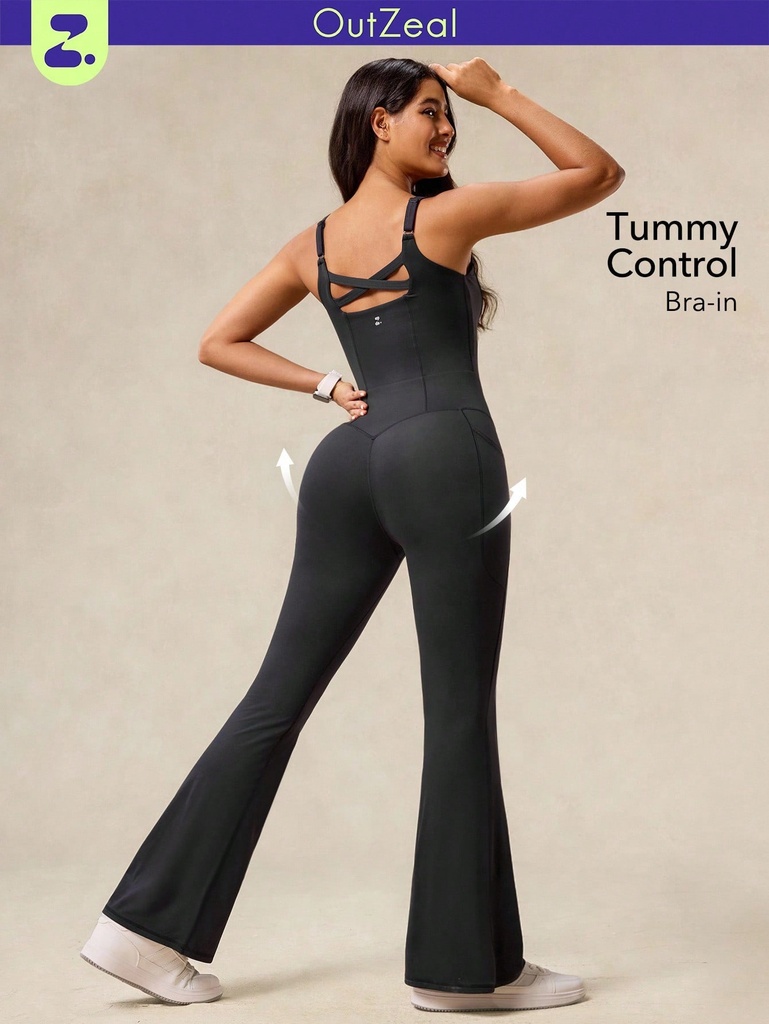 OutZeal Mono con control de abdomen, tela transpirable, tirantes ajustables, almohadillas extraíbles y falda de campana, perfecto para gimnasio, yoga y estudio
