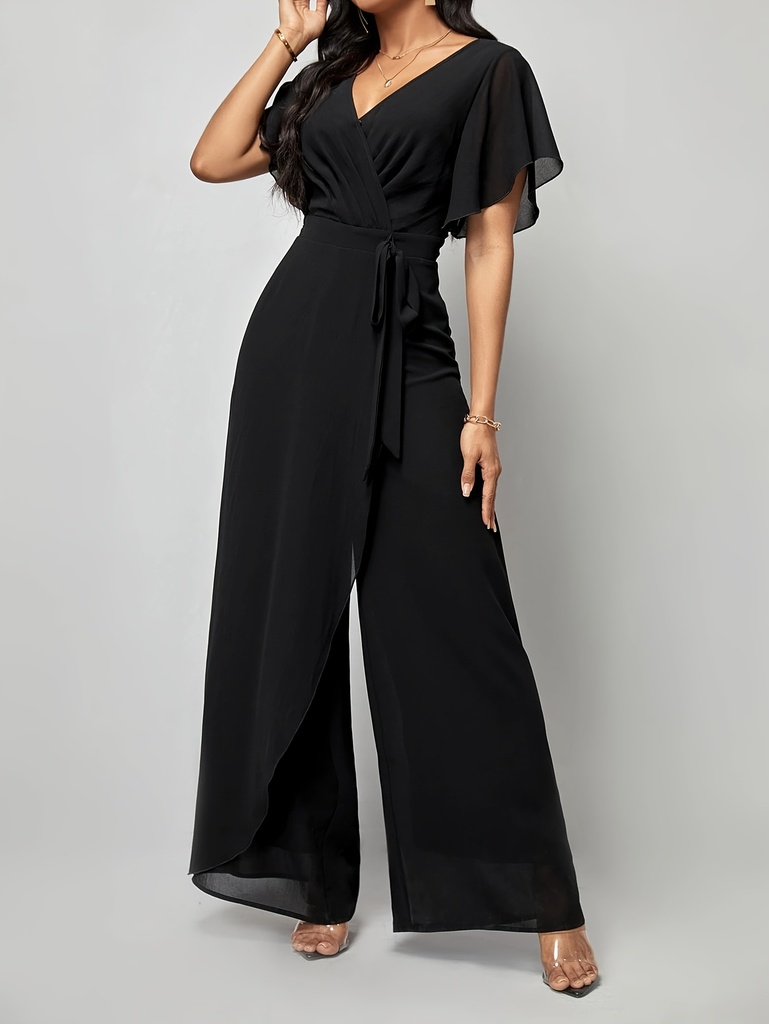 Mono Elegante de Cuello en V para Mujer en Color Sólido