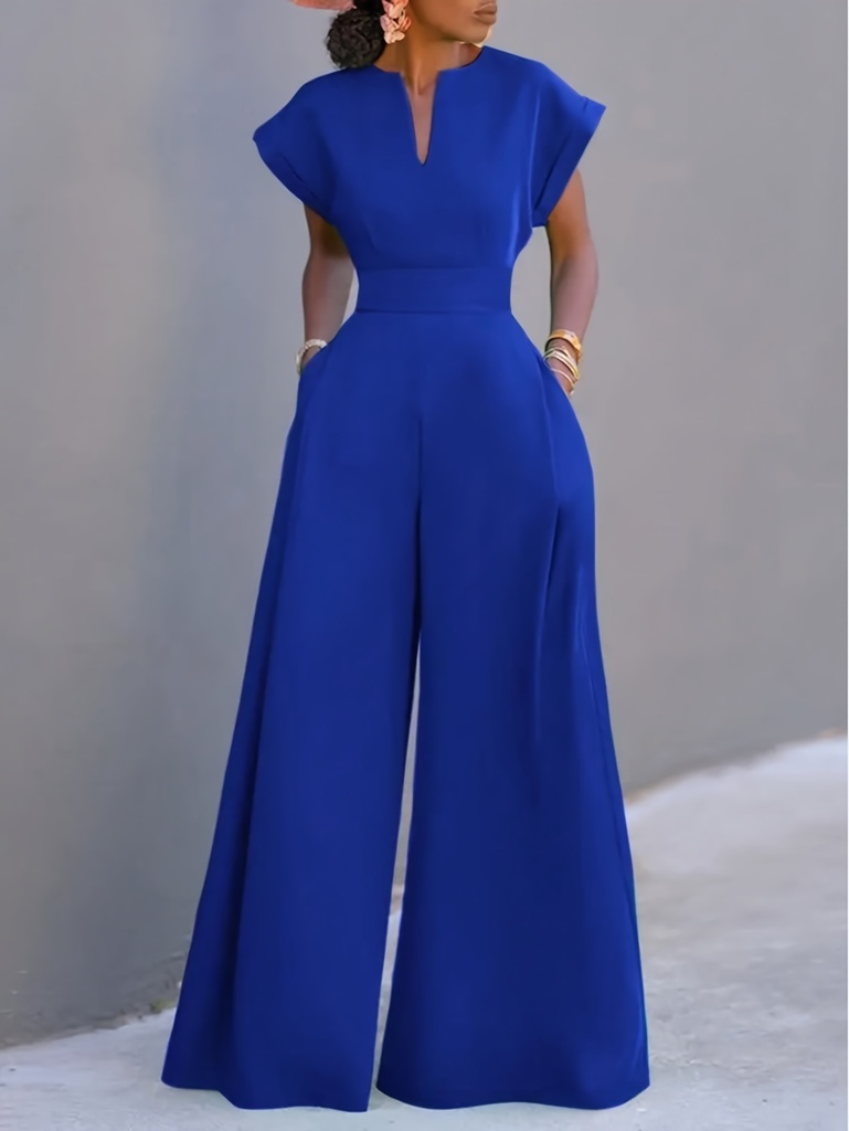 Elegante Mono de Verano para Mujer con Piernas Anchas, Color Sólido