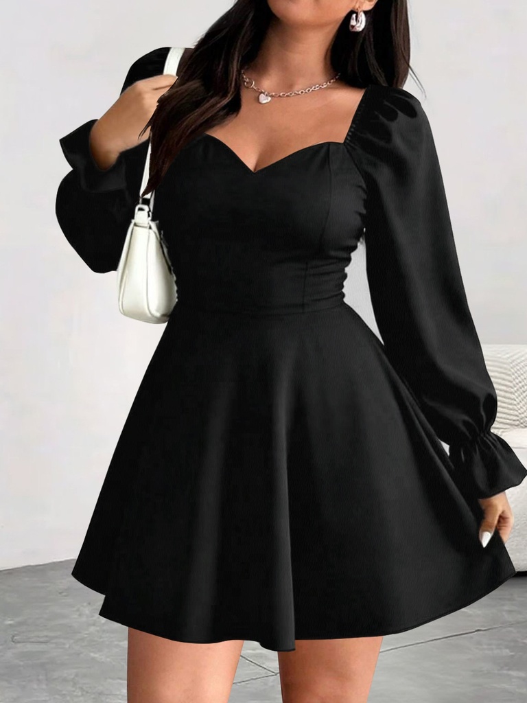 Vestido elegante de línea A, color liso, cuello corazón | Diseño de cintura moderno para primavera/verano