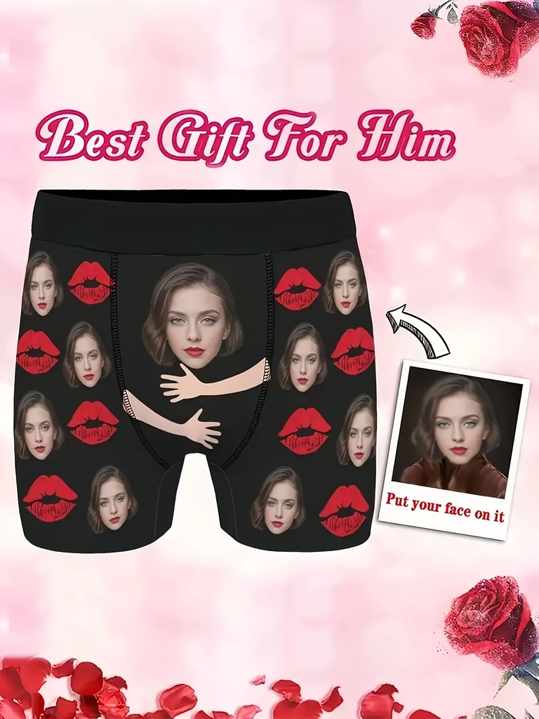 Ropa Interior Personalizada con Foto para Hombre - Regalo de Aniversario de Boda para San Valentín - Tejido Suave Opaco - Sube tu Propia Imagen - Lencería a Juego para Parejas - Regalo Perfecto de Cumpleaños o San Valentín, Recuerdo Romántico, Estilo Divertido, Ajuste Cómodo, Diseño Novedoso