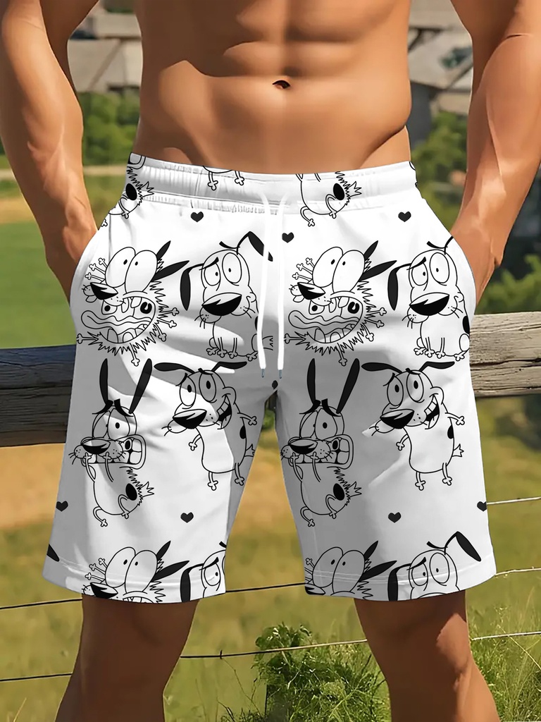 Shorts para hombre con estampado de cómic en estilo sketch, con un toque de sofisticación, ideales para salidas, vacaciones en la playa, fotos urbanas y eventos, shorts casuales a la moda