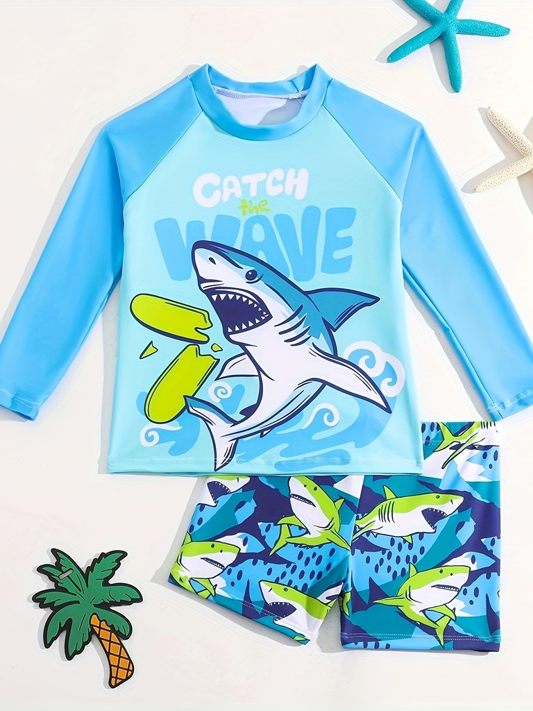 Conjunto de Baño de Dos Piezas con Traje de Baño y Pantalones Cortos de Niño con Diseño de Dibujos Animados