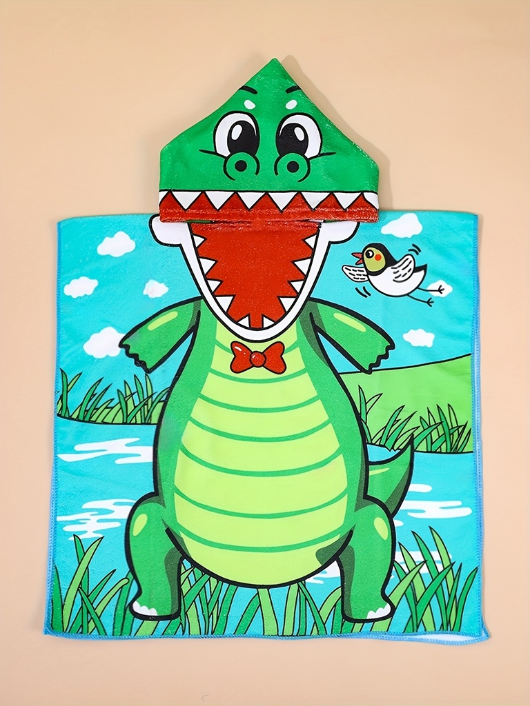Una capa de toalla de baño con capucha, con microfibra suave y impresión digital para un diseño de dibujos animados, perfecta para la playa.