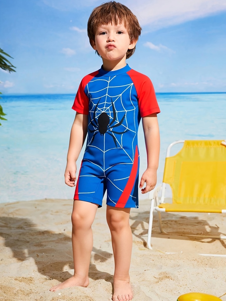 Traje de Baño Casual para Niños con Estampado de Araña, Primavera/Verano, Una Pieza