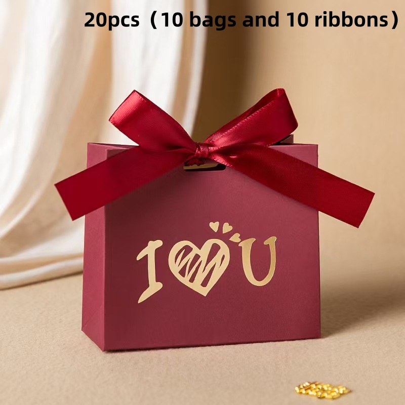 20 Cajas de Regalo Rojas y Doradas para el Día de San Valentín | Impresión de "Te Amo", Embalaje de Papel Estable para Regalos Pequeños, Decoraciones Reutilizables