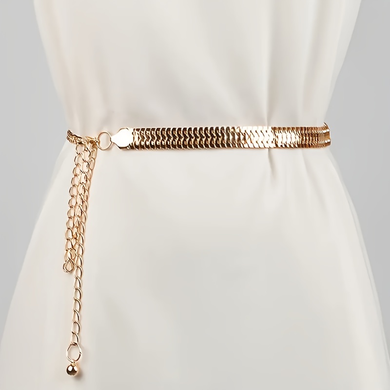 Cinturón de cadena dorado para mujer - Ajustable con eslabones metálicos, para vestidos, pantalones, jeans - Outfits formales e informales - Accesorio bohemio y casual chic, cinturón versátil, pretina elegante, pieza de moda duradera, accesorio para vestidos, pretina elegante, eslabones de alta calidad, pretina decorativa, tendencia femenina