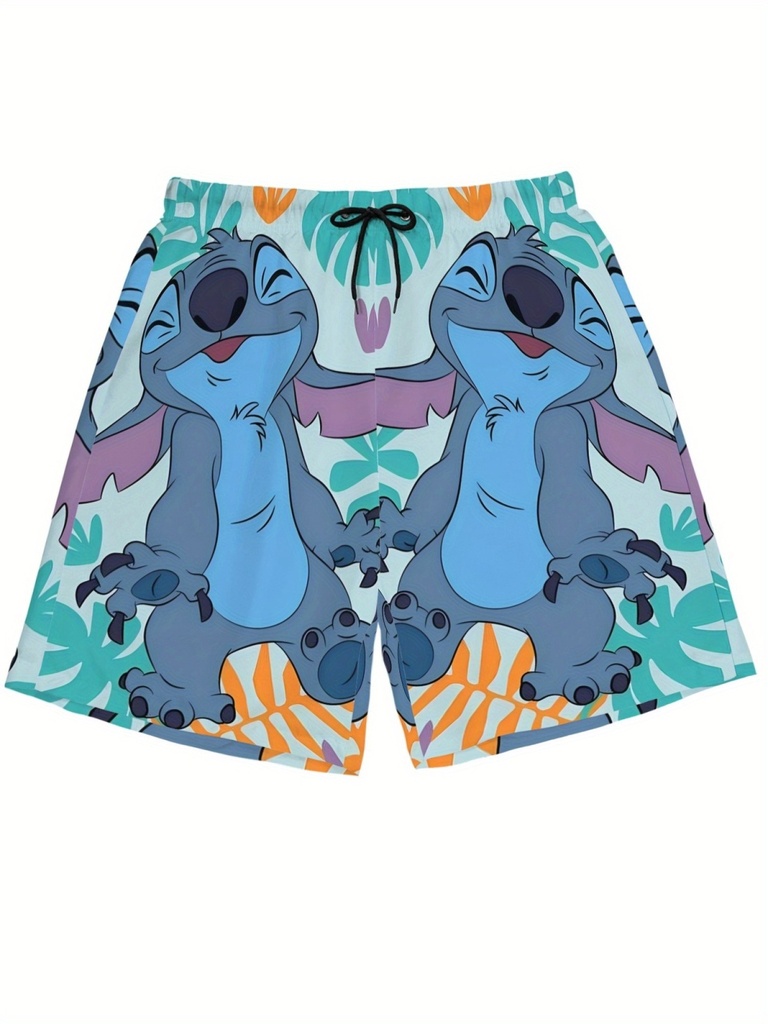 Shorts de Playa para Hombre Disney Stitch - Tejido Ligero y Transpirable de Secado Rápido con Estampado Floral Tropical, Diseño Vibrante del Personaje Stitch para el Verano, Piscina & Playa - Regalo Perfecto para Fans de Disney, Cumpleaños, Fiestas, Ropa de Verano, Diseño Divertido