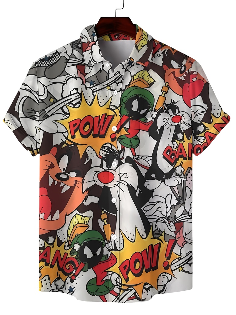 Camiseta divertida para hombre con diseño de cómic, cuello formal, ligera y lavable a máquina, ideal para vacaciones de verano, fiestas y uso casual (regalo perfecto para cumpleaños o días festivos), ropa de vacaciones, diseño juguetón, estampado duradero