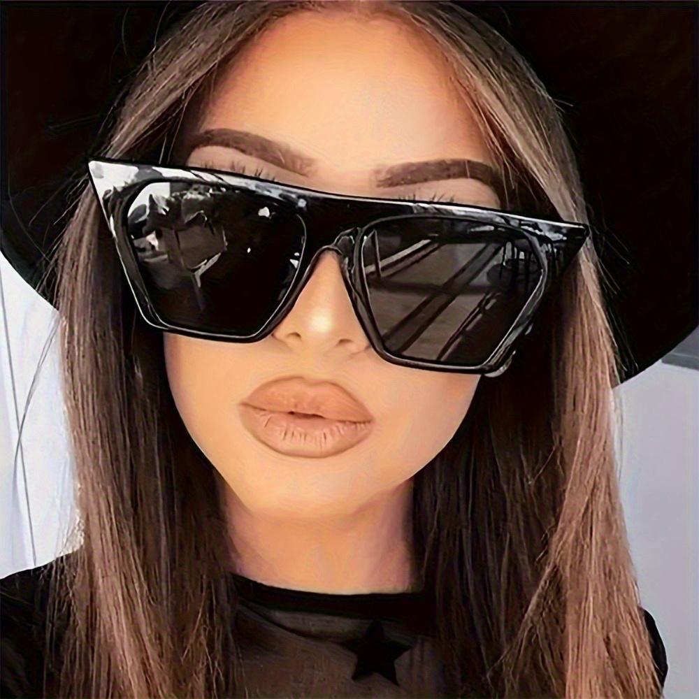 1 par de lentes cuadrados grandes para mujer con efecto cat-eye y lentes antirreflejantes, montura negra de moda, accesorio elegante para looks casuales y formales, gafas modernas con lentes duraderos