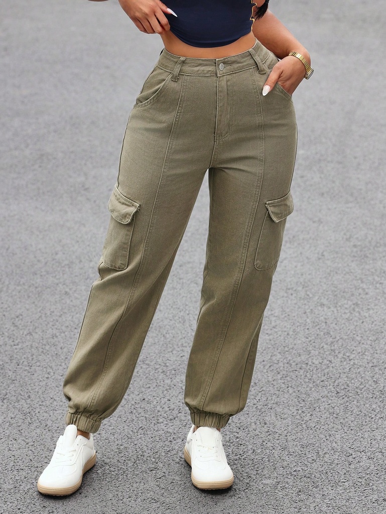 SHEIN EZwear Jeans cargo con bolsillo con solapa