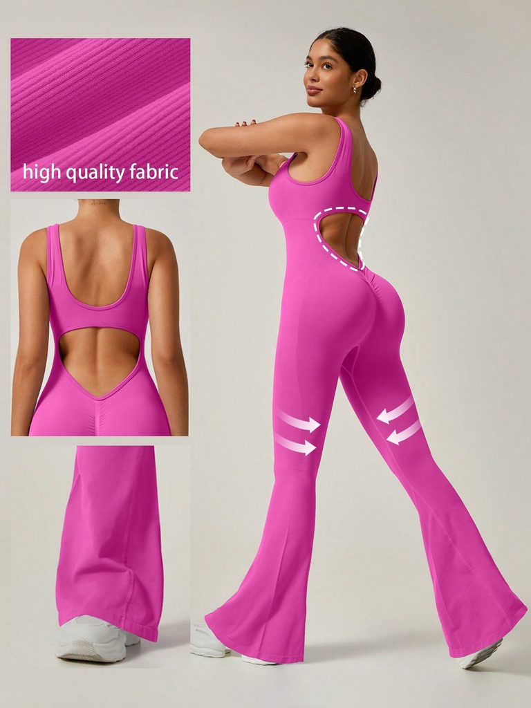 1 pieza Mono acampanado para mujer con espalda descubierta, sexy para actividades de verano al aire libre