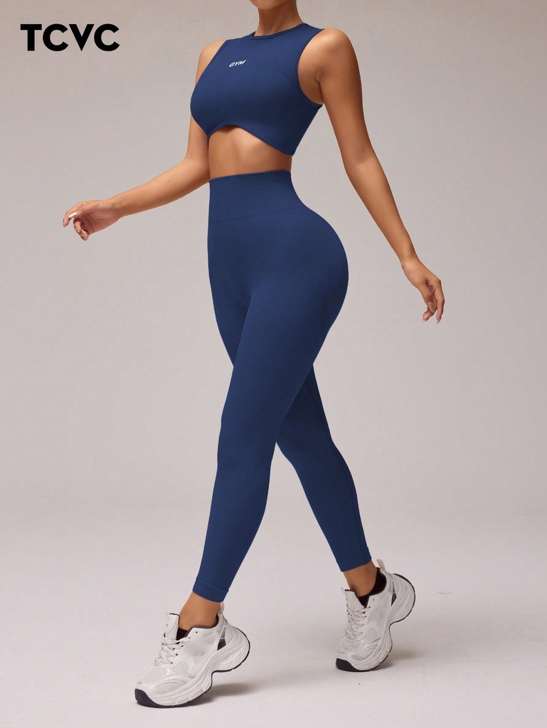 TCVC Set de sujetador deportivo y mallas para mujeres de alta flexibilidad, tejido sin costuras, cintura alta que afina el trasero, tela amigable con la piel, moldea la silueta, versátil para uso casual, capa interior, apto para todas las estaciones, conjunto para deportes y yoga
