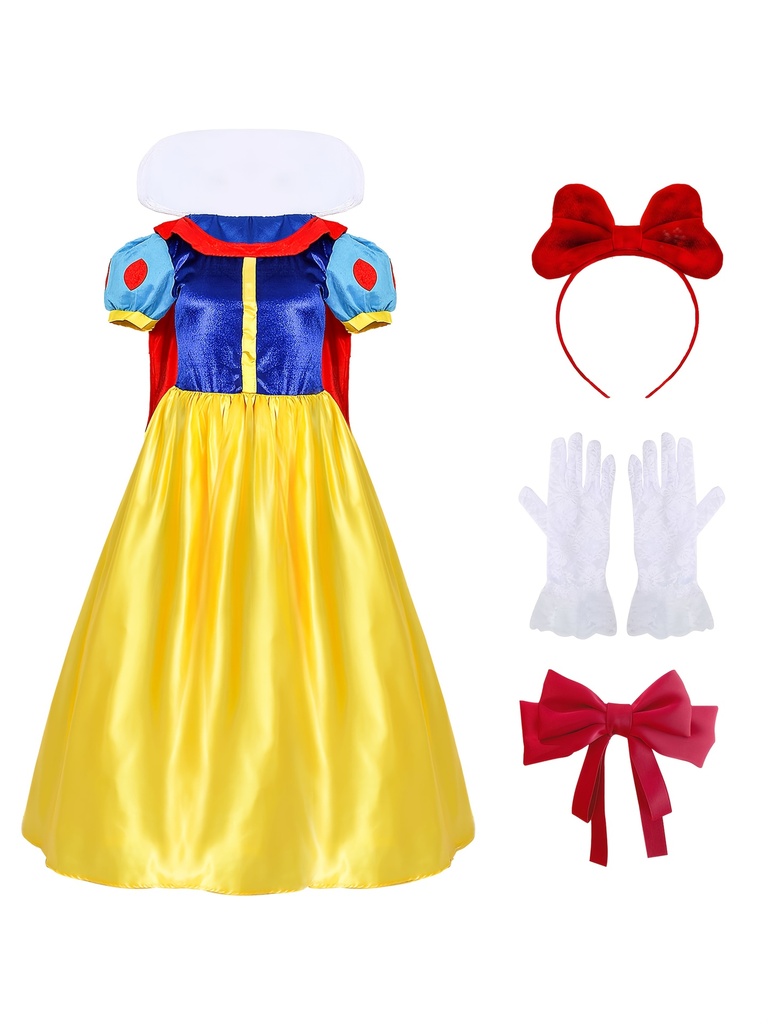 Conjunto de Vestido de Princesa, Lazó Rojo y Guantes Blancos