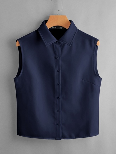 [sw2112181098190307] Camisa unicolor con botón delantero sin manga