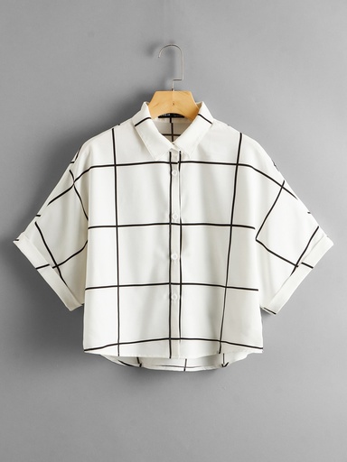 [swblouse07200704233] Camisa de cuadros de manga murciélago