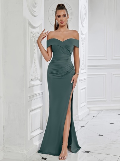 [17604145224967] Vestido de Fiesta con Hombros Descubiertos y Abertura Lateral 