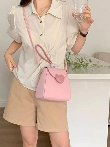 [sg2312178300799545] Bolso De Mano Con Forma De Corazón Rosa En Miniatura