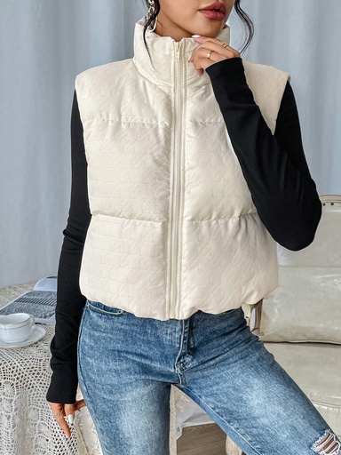 [sz2305084168665455] Abrigo acolchado con cremallera sin manga