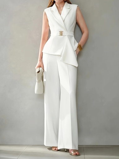 [17598037309561] Conjunto de blazer blanco elegante y asimétrico