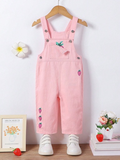 Peto informal de mezclilla con estampado de fresas para bebé niña, primavera/verano