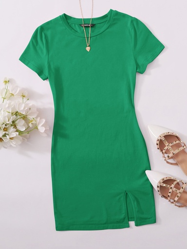[sS2006020019771547] SHEIN EZwear Vestido liso con dobladillo dividido