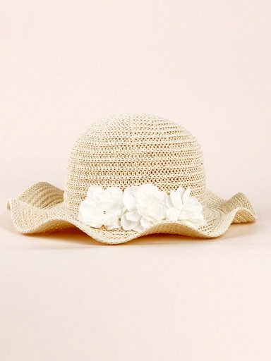 [sk2401283751534713] 1 pieza Sombrero de sol de ala ancha con encaje y lazo decorativo, transpirable, para bebés y niños unisex, sombrero de sol de verano para niños