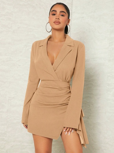 [sw2210089020069888] SHEIN SXY Vestido Plisado Con Solapa Y Cuello Plegable