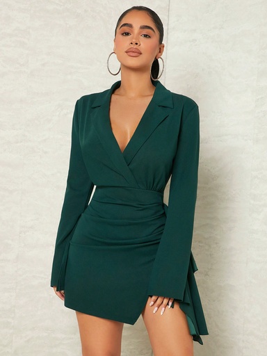 [sw2210089020044404] SHEIN SXY Vestido bajo cruzado de cuello con solapa