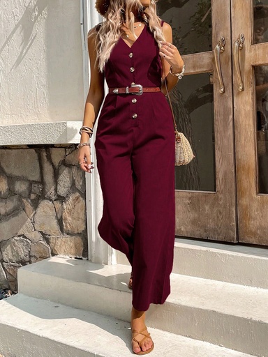 SHEIN VCAY Monos de Mujer Botón delantero Liso Casual