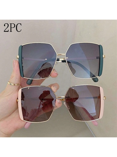[sc2407099140672711] 2 piezas Nuevas gafas cuadradas con marco grande y malla de tendencia en color rojo, con gran sombra para el rostro, conducir, fotografía callejera, combinación de gafas